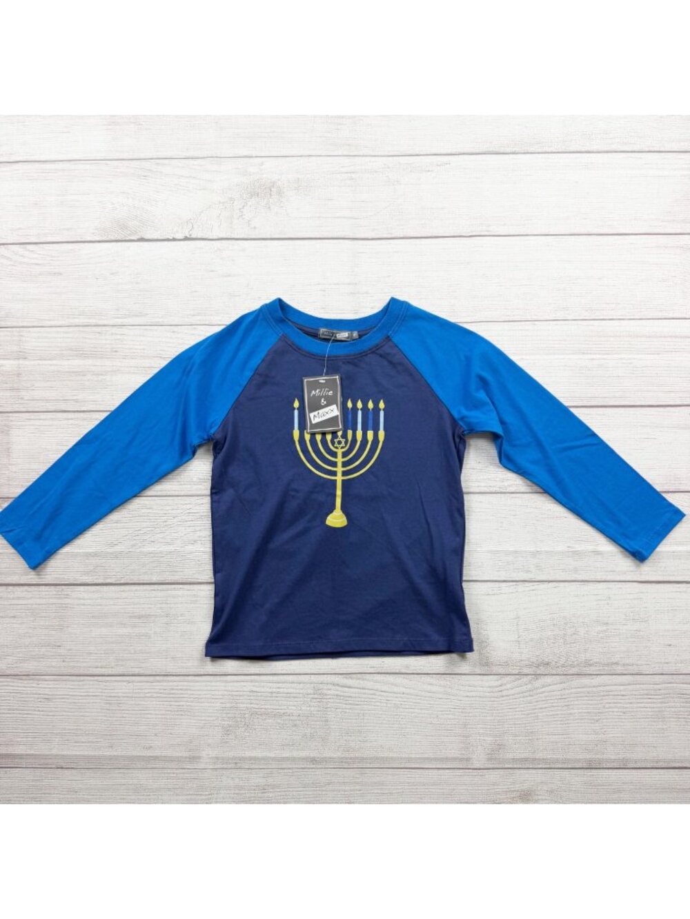 Millie & Maxx Boys Hanukkah Blue Raglan Long Sleeve T-Shirt NWT 4